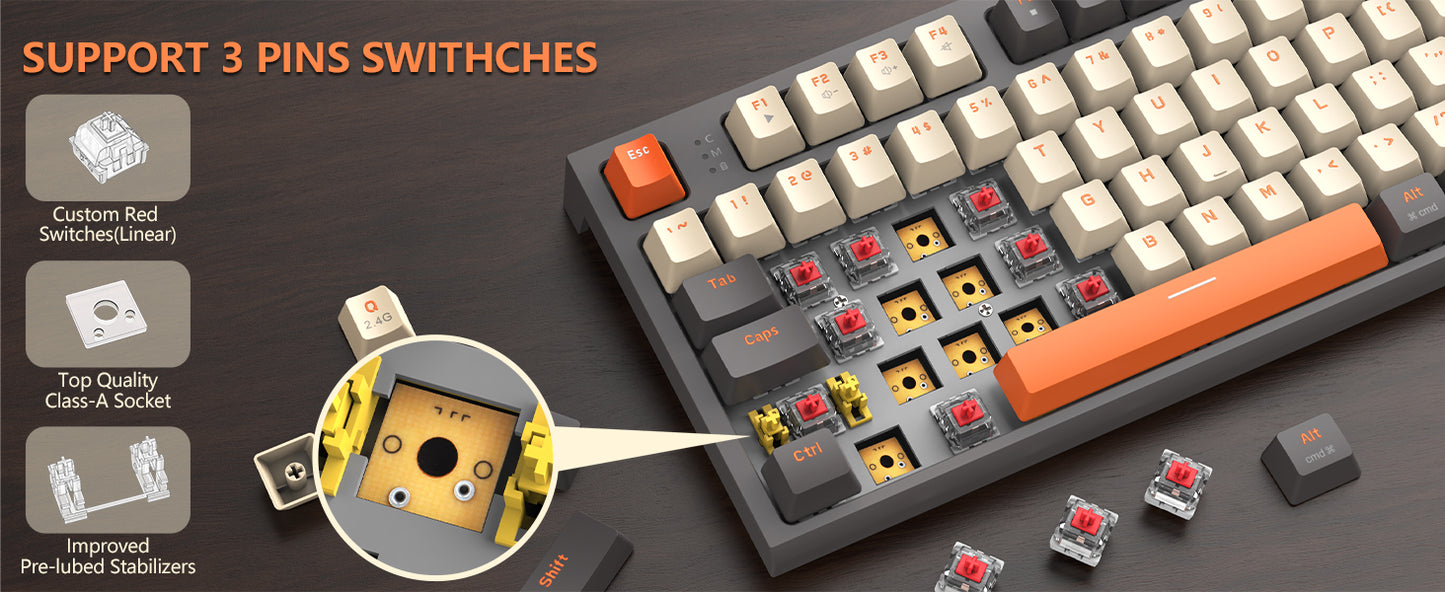 Wireless Mechanical Gaming Keyboard TKL 87 Keys Creamy Keyboard