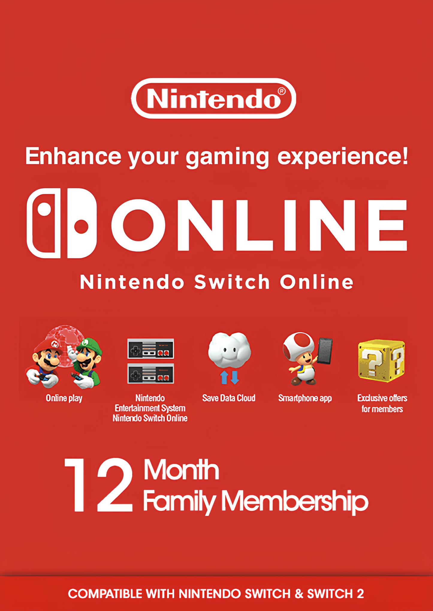 Nintendo Switch Online 12 Months Family Membership Switch & Switch 2 (UK & EU)