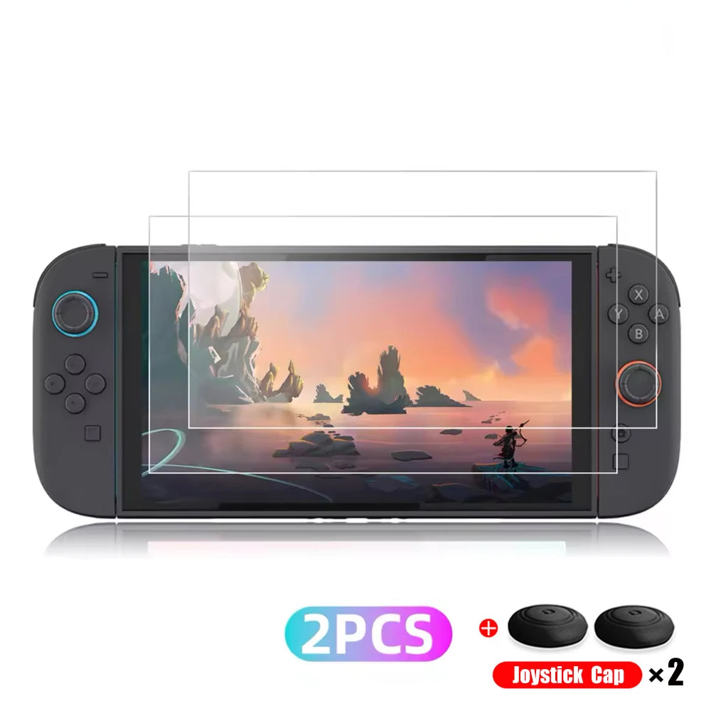 Screen Protector, Tempered Glass For Nintendo Switch 2  + Joystick Cap