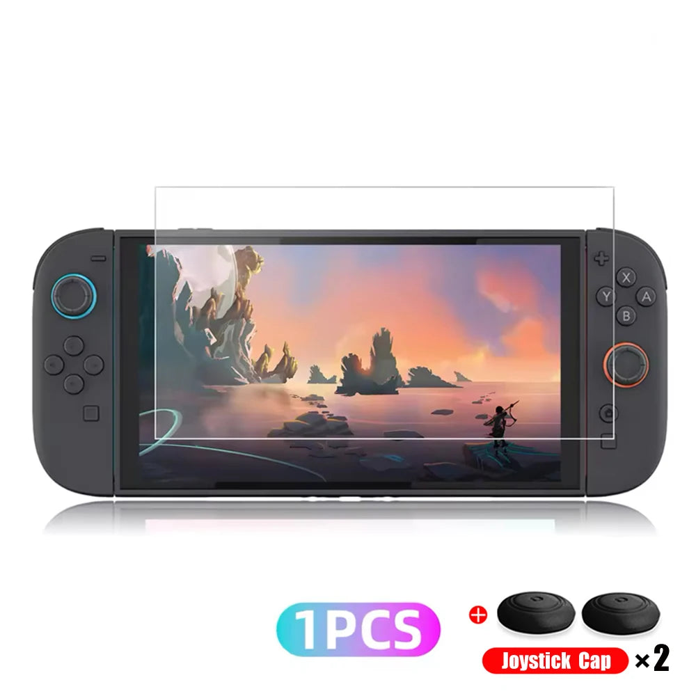 Screen Protector, Tempered Glass For Nintendo Switch 2  + Joystick Cap