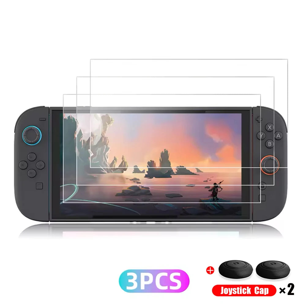 Screen Protector, Tempered Glass For Nintendo Switch 2  + Joystick Cap