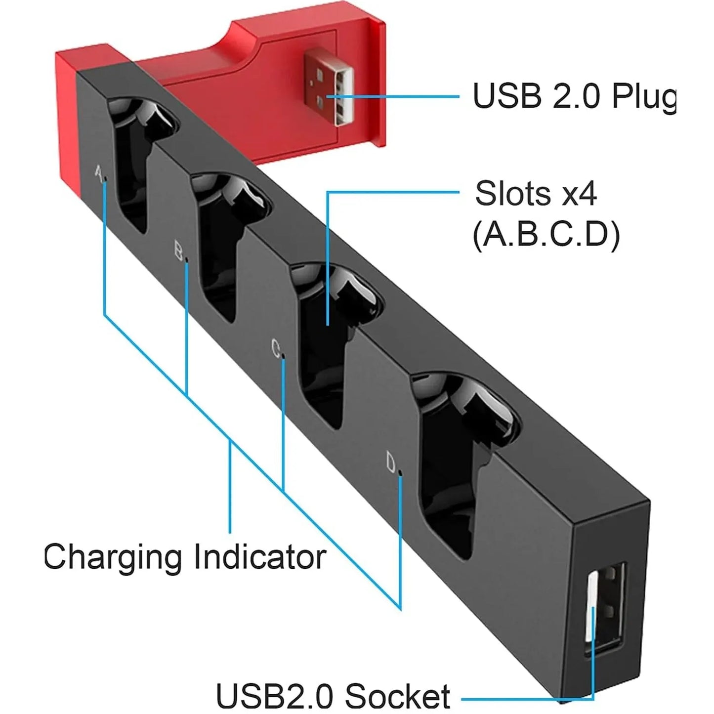 Joycon Charging Dock Station - Charges Up To 4 Controllers, Compatible with Switch and OLED Model