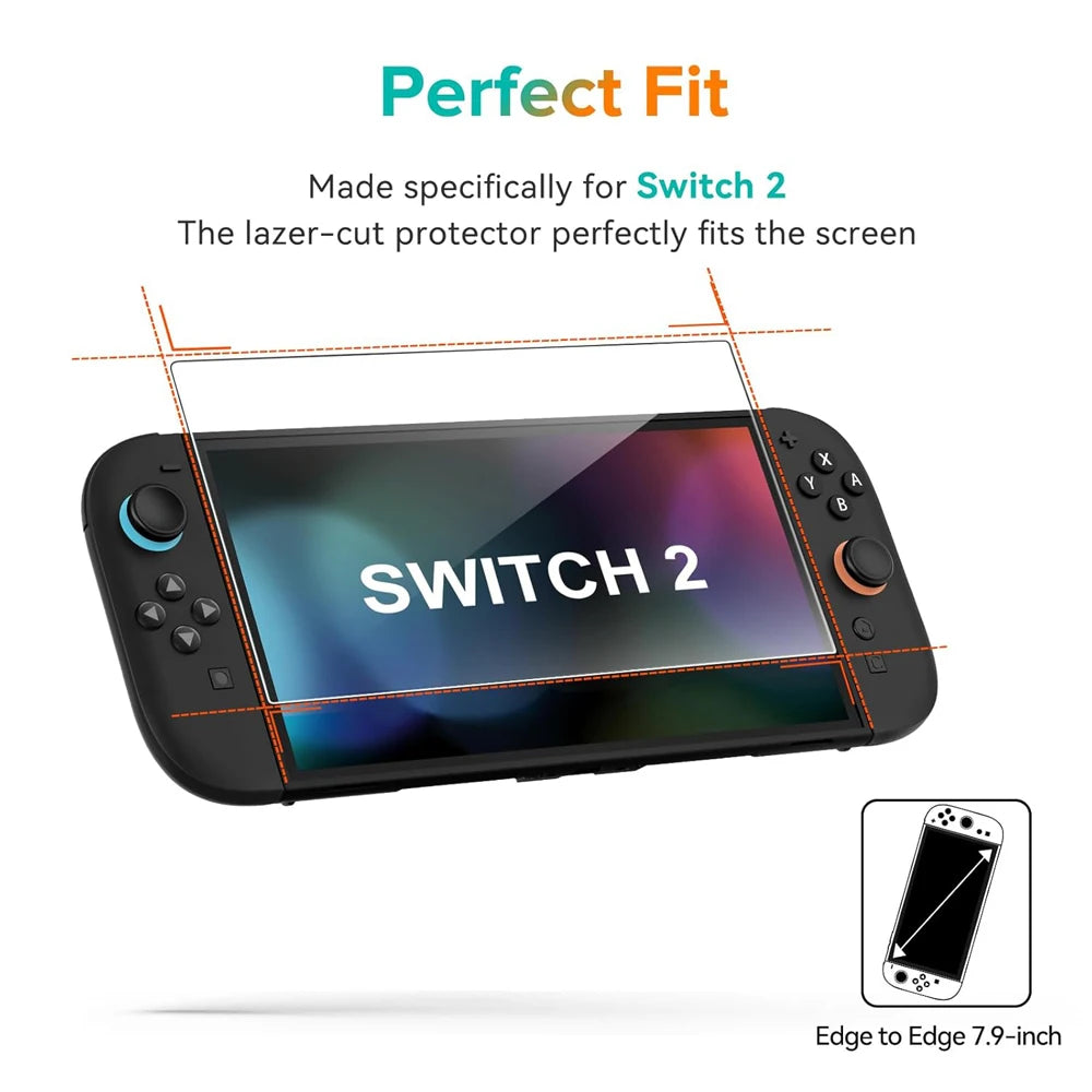 Screen Protector, Tempered Glass For Nintendo Switch 2  + Joystick Cap