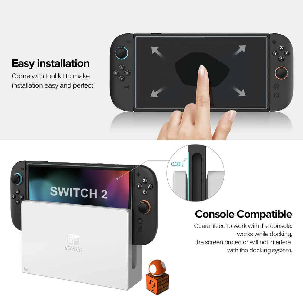 Screen Protector, Tempered Glass For Nintendo Switch 2  + Joystick Cap