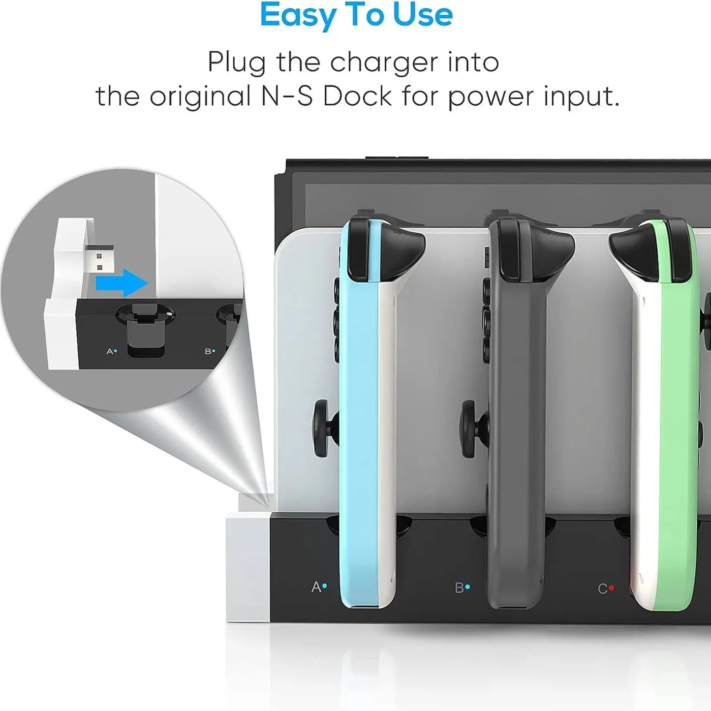 Joycon Charging Dock Station - Charges Up To 4 Controllers, Compatible with Switch and OLED Model