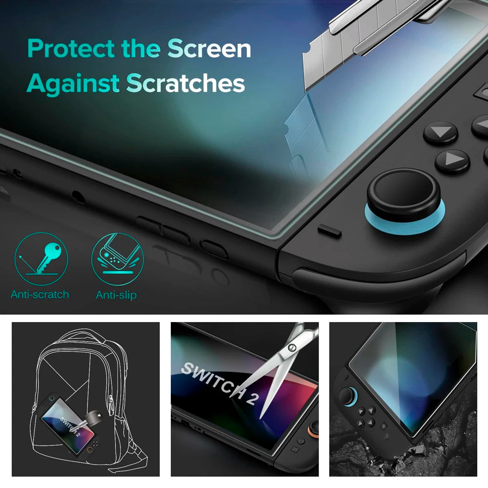 Screen Protector, Tempered Glass For Nintendo Switch 2  + Joystick Cap
