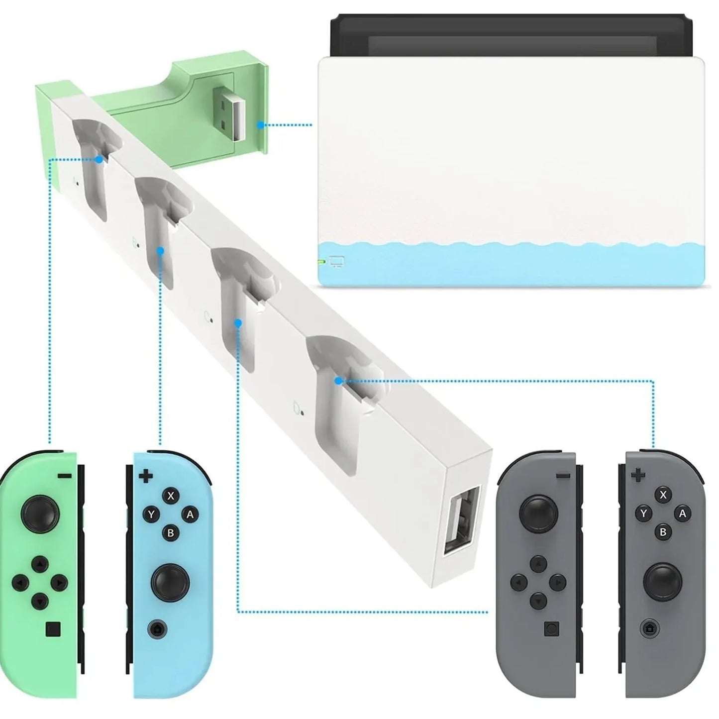 Joycon Charging Dock Station - Charges Up To 4 Controllers, Compatible with Switch and OLED Model