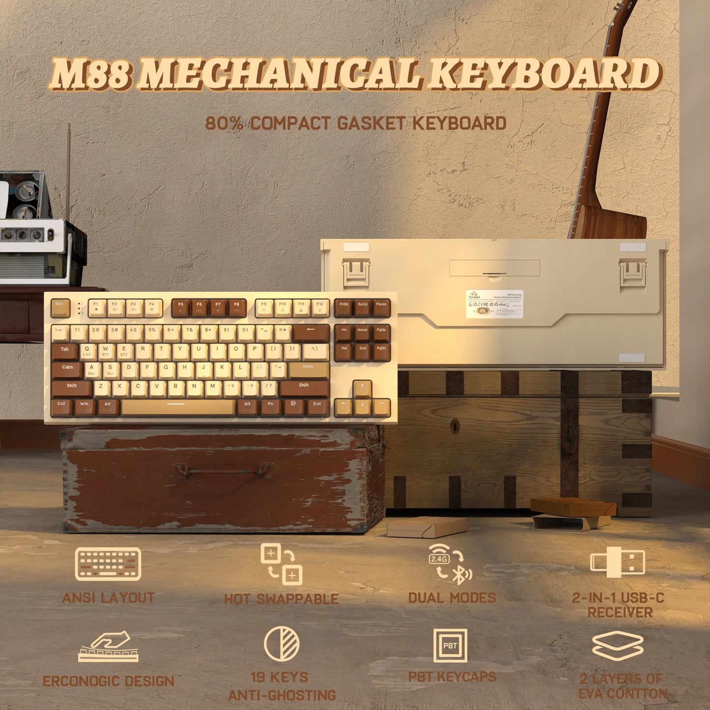 Wireless Mechanical Gaming Keyboard TKL 87 Keys Creamy Keyboard