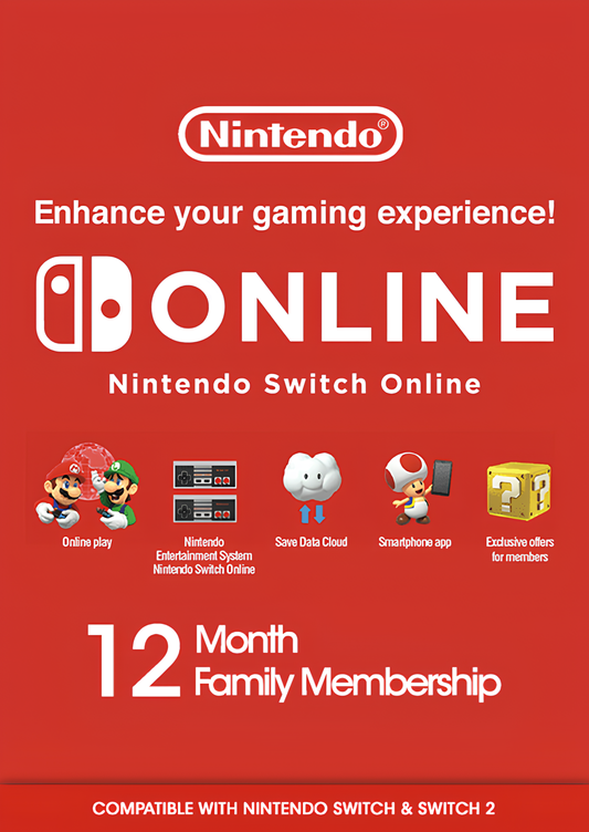 Nintendo Switch Online 12 Months Family Membership Switch & Switch 2 (UK & EU)