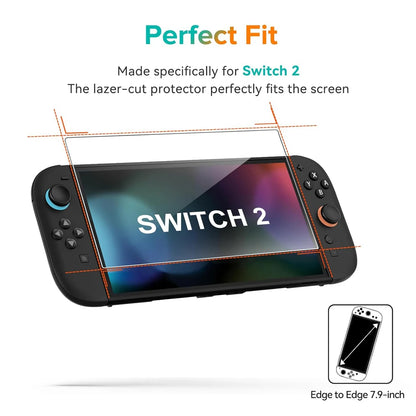 Screen Protector, Tempered Glass For Nintendo Switch 2  + Joystick Cap